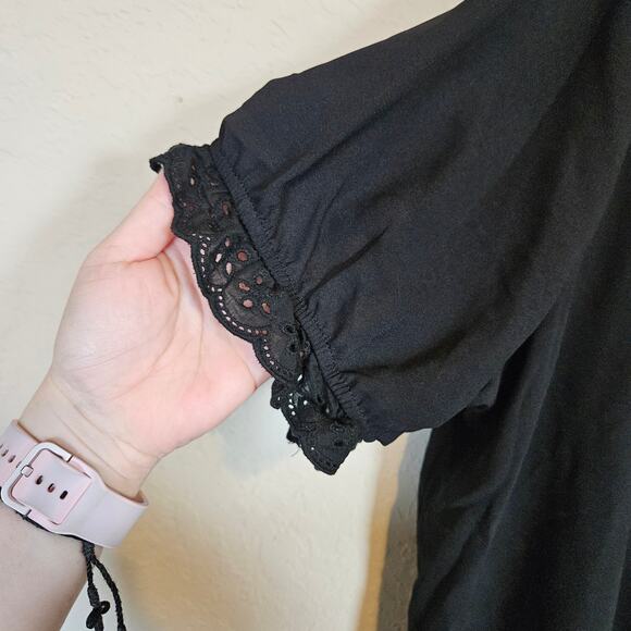 Bloomchic Lace Laser Cut Trim Button Front Blouse Black Whimsigoth Plus Sz 22 24 - Picture 5 of 10